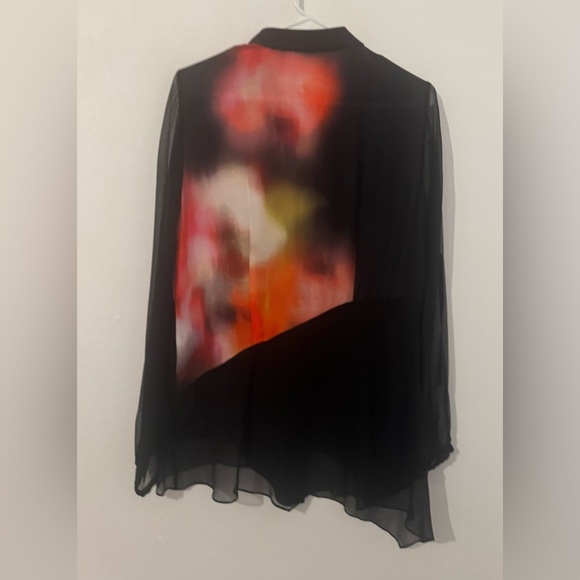 Elie Tahari Gracelynn Blouse Silk Sheer Poppy Abstract 90s Y2K Luxury Mod Sz SM - Picture 3 of 9